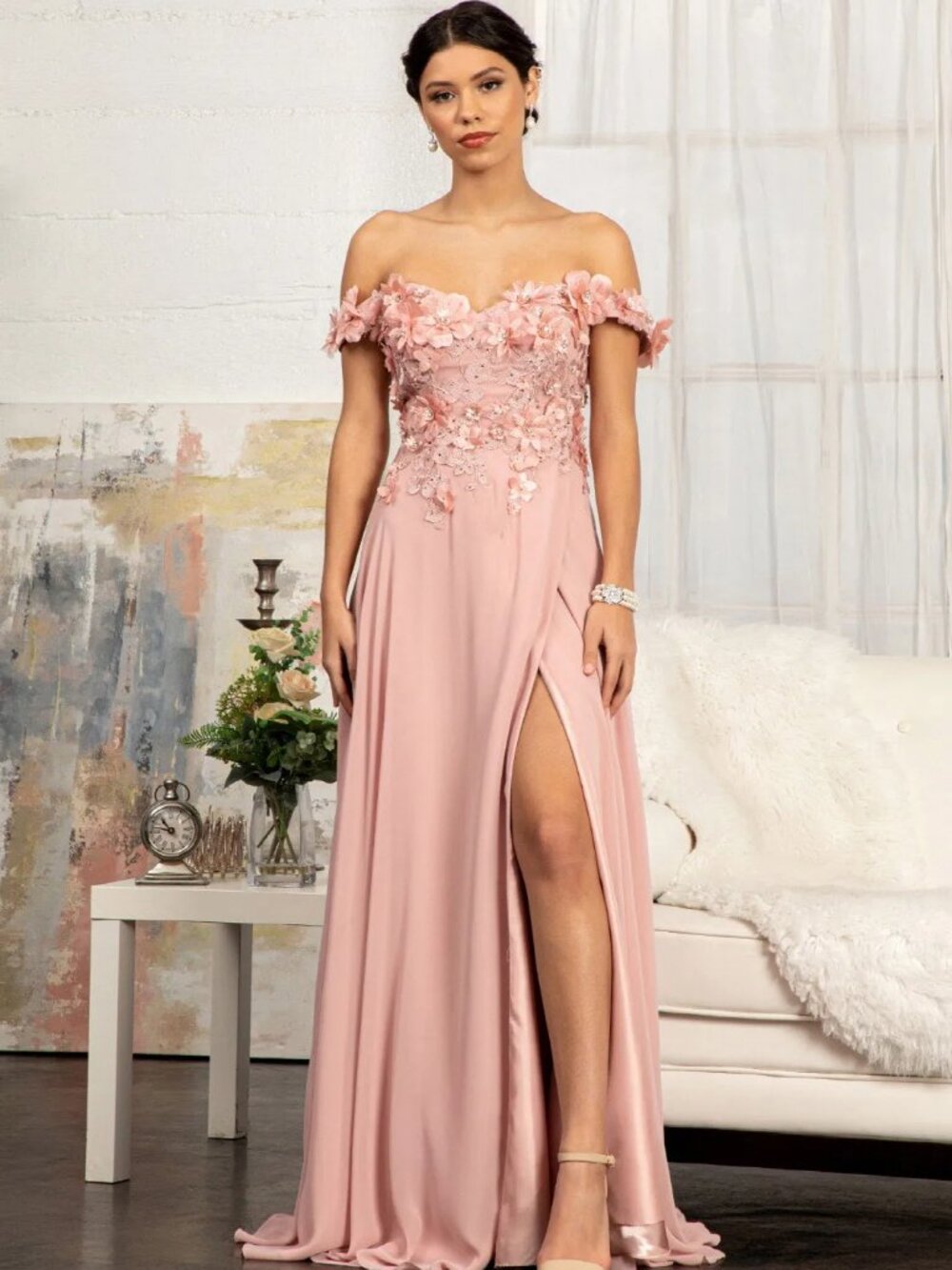 NEW DUSTY ROSE Chiffon Sweetheart Evening Gown Floor Length GL3018